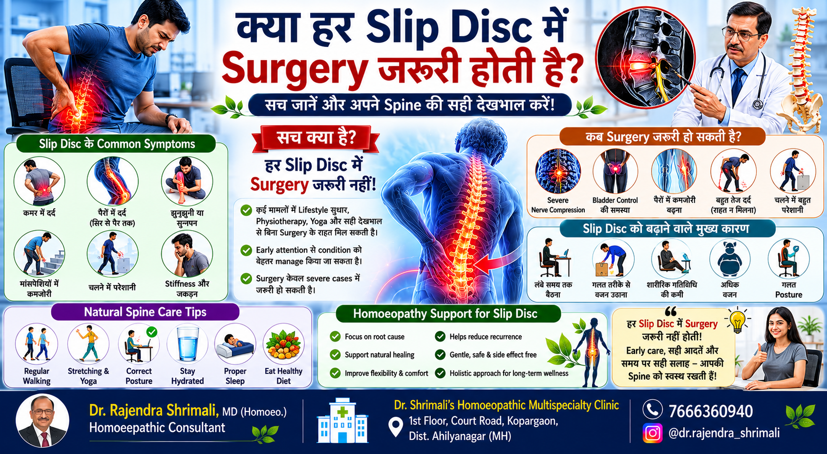 क्या हर Slip Disc में Surgery जरूरी होती है showing slip disc symptoms, lower back pain, nerve compression and natural spine care tips