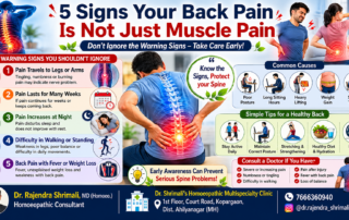 5 Signs Your Back Pain Is Not Just Muscle Pain showing warning signs like radiating pain, numbness, night pain, walking difficulty and spine problems