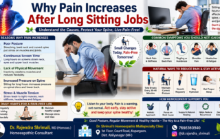 Why Pain Increases After Long Sitting Jobs showing poor posture, back pain, neck stiffness, spinal stress and office sitting health problems